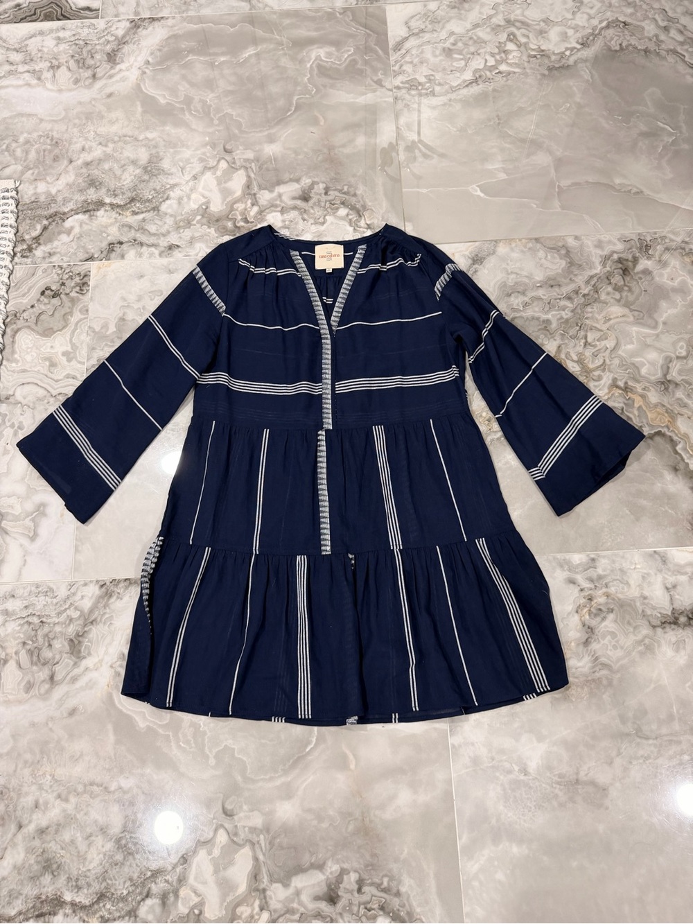 Striped Navy Tiered Mini Dress - Little Cargo
